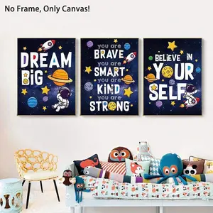 3-Piece Set, Frameless Canvas Print Artwork, Modern Fashion Style, Dream, Planet, Astronaut, Be Strong You Are Brave Self, Personalized Creative, Wall Art Poster, Sofa Backdrop Decor, Home Decor, Bedroom Decor, Bathroom Decor, 2D Flat Art