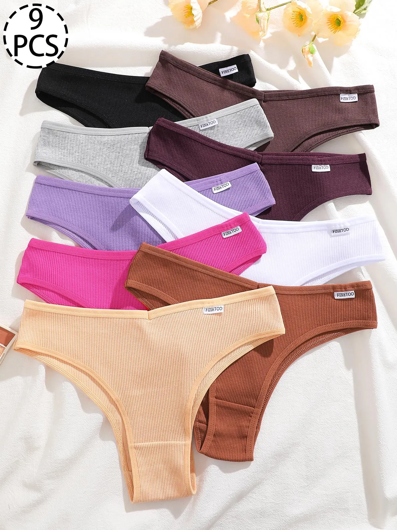 Multicolor Women's Solid Color Ribbed Breathable Panties, Soft Comfy Breathable Casual Knicker, Fashion Breathable Underwear for Daily Wear, Underwear for All Seasons