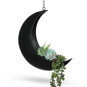 Black Hanging Moon Planter for Moon Room Decor - Great for Succulents, Air Plant, Mini Cactus, Faux, Artificial Plants-Boho Hanging Planters for Indoor Plants, Witchy Gifts for Women, Birthdays,Plant Lovers