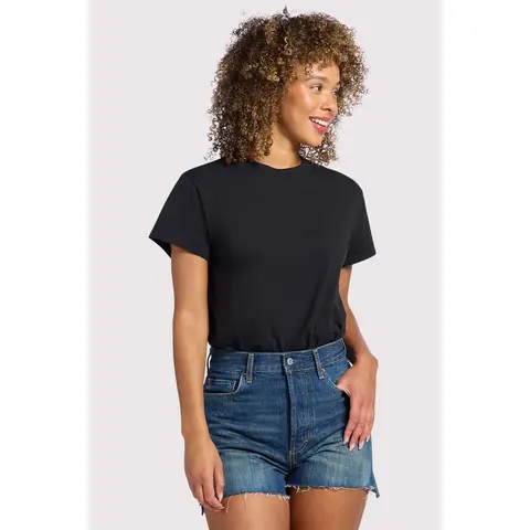 nuuds Lady's Fitted Luxury Cotton Jersey-Spandex Bodysuit - Minimalist T-Shirt Top, Round Neck, Stretchy Panty, Lightweight Cooling Fabric, Work-to-Weekend Layer, XS-XXXL