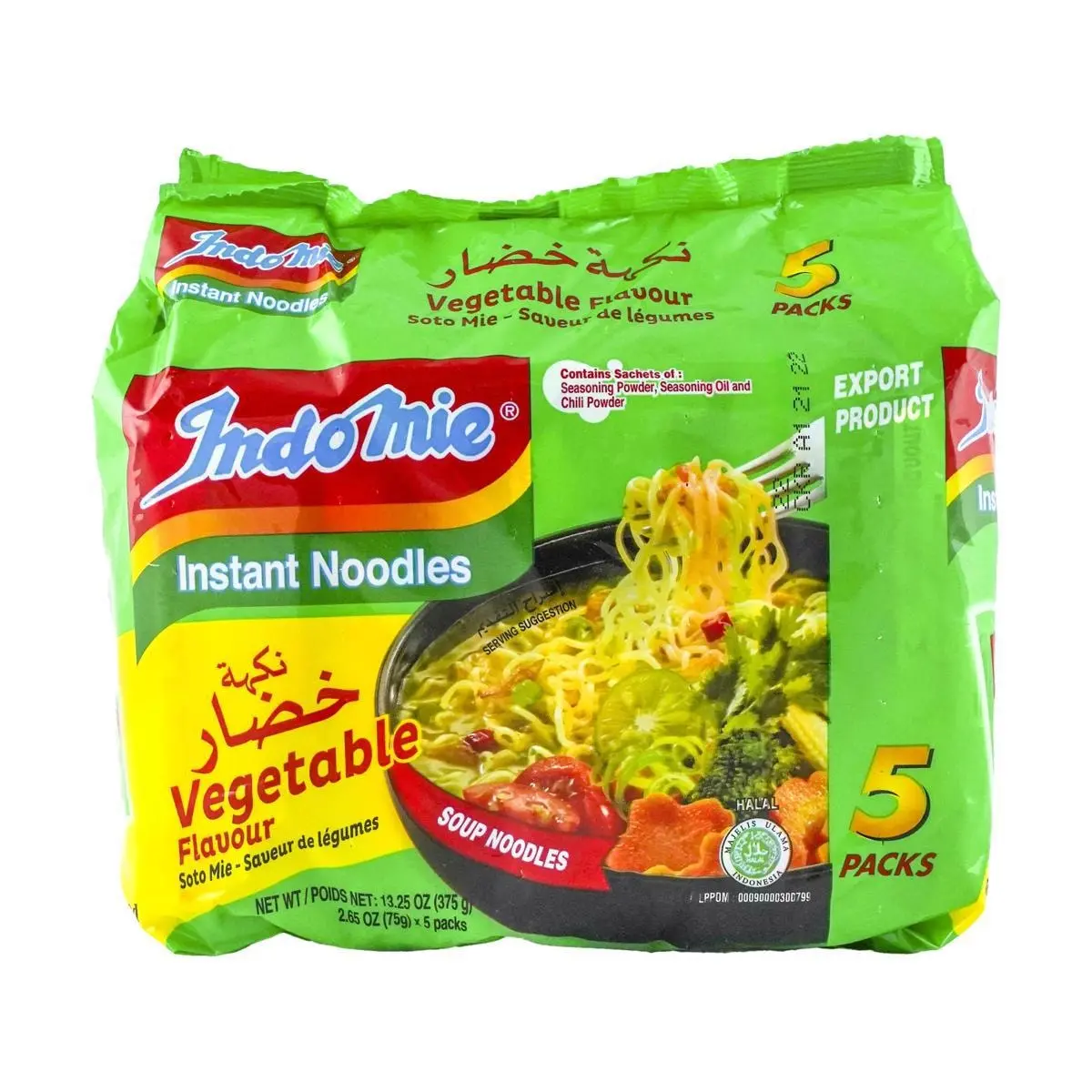 Indomie Mi Goreng Instant Noodles - Savory Vegetable Flavor, 5x 75g Multipack - Halal Certified, Quick & Easy Meal