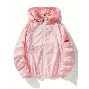 [Astronaut Graphic Hooded Jacket] Quick Dry Astronaut Graphic Hooded Jacket - Soft-shell Sun Protection Zip Up Jacket For Outdoors Activities