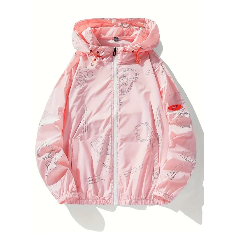 [Astronaut Graphic Hooded Jacket] Quick Dry Astronaut Graphic Hooded Jacket - Soft-shell Sun Protection Zip Up Jacket For Outdoors Activities