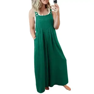 2025 New Plus Size Fashion Loose Casual Jumpsuit Wide Leg Overalls Fit Womenswear rompers women  rompers women rompers Women's Sleeveless Travel Jumpsuit Solid Color Casual Suit Adjustable Breathable Style Pants Strap Basic Minima(Sheets)