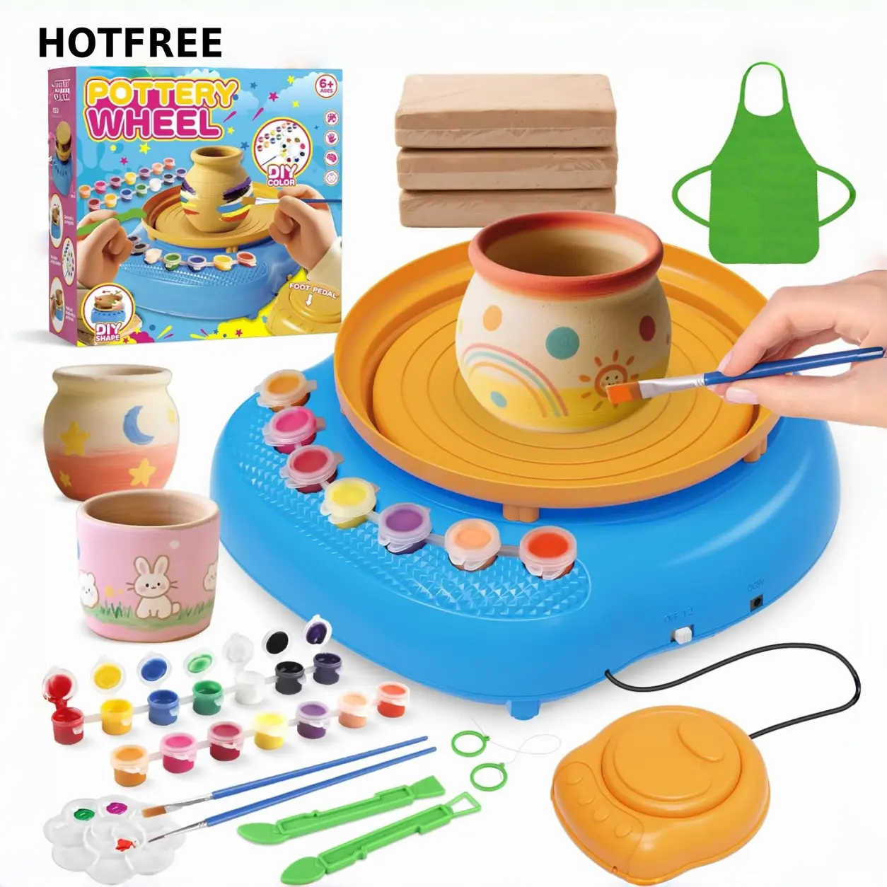 Hotfree Pottery Wheel for Kids, Complete Pottery Kit with Air Dry Clay and Painting Tools, Arts and Crafts for Kids Ages 6-8 8-12, Gift for Boys Girls