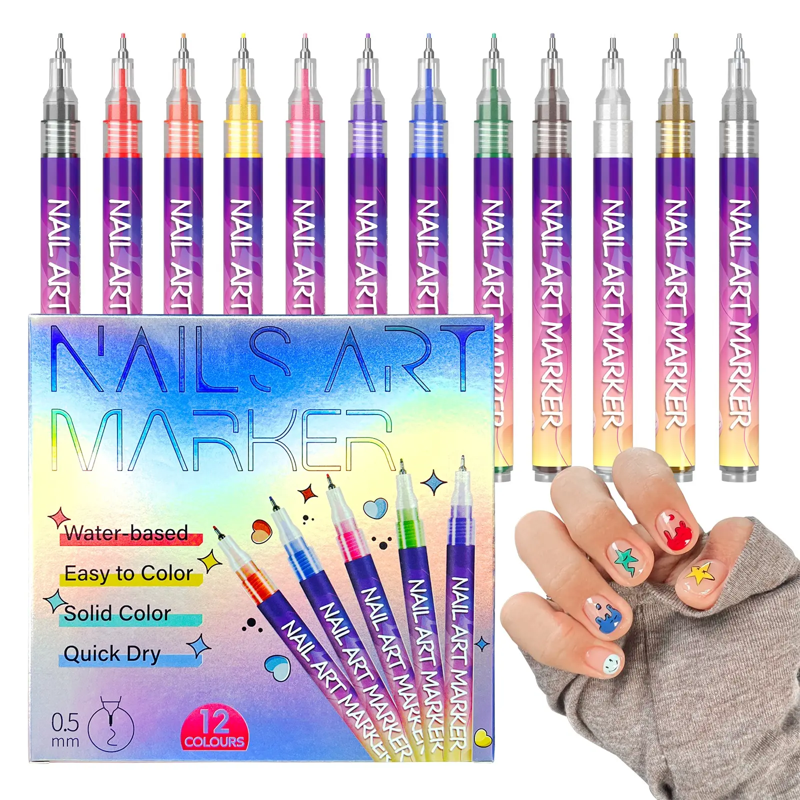 12/24pcs Set Nail Acrylic Graffiti Pen, 12/24 Color Nail Marker, DIY 3D Nail Art Drawing Pen, Abstract Line Manicure Tool, Painting Liner, Nail Design Tools, Nail Art Tools