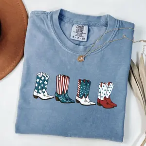 Comfort Colors Fourth Of July T-shirt, Cowgirl 4th of July Tee, Cowboy Boots Shirt, America T-shirt, USA, Patriotic Graphic Tee
