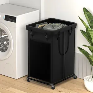 150L Large Laundry Hamper with Metal Frame, Removable Bag, and Wheels – Oxford Fabric Clothes Basket for Bedroom, Bathroom, Dorm Room, Laundry Room (Black)