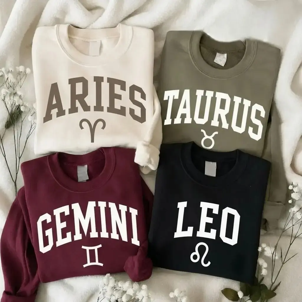 Minimal Zodiac Astrology Crewneck Sweatshirt for Women & Men, Aries Taurus Gemini Leo Birthday Gift by Kaylan Eppes, USA-Made & Printed Apparel	