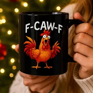 F-Caw-F Rooster Coffee Mug, Funny Chicken Lover Gift, Hilarious Farm Animal Mug For Adults, Farmhouse Humor Cup, Gag Gift For Coworker 11oz/15oz Ceramic with Handle