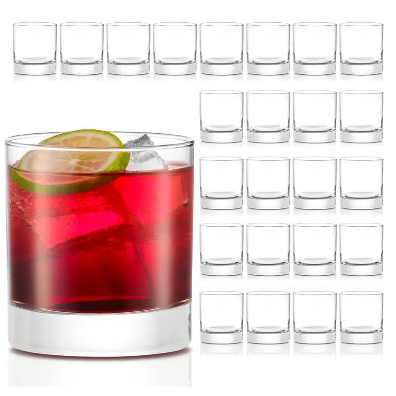 Libbey 916CD Heavy Base Rocks Glasses Set, Simple Glassware Drinking Glasses Set of 24, Stylish, Dishwasher Safe Glasses for Cocktail Parties And More