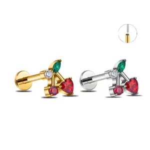 HERVAY 16G 8MM Merry Christmas Titanium Body Jewelry - Cherry Styles | Hypoallergenic Labret Cartilage Helix Studs, Nose/Lip Rings Medusa Piercing Body