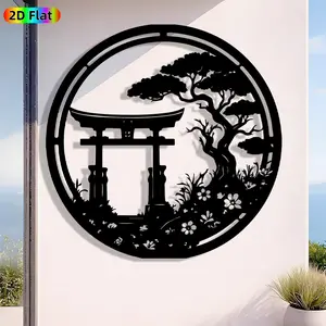 1pc Minimalist Torii Gate & Pine Tree Metal Wall Art, Minimalist Torii Gate & Pine Tree Statue Mural, Iron Craft, Perfect for Living Room, Garden, Indoor/Outdoor Decor, Highquality Engraving, Christmas Decor, Ideal Gift for Nature Lovers