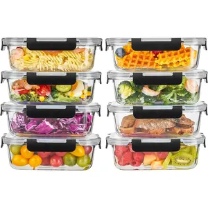 8 Pack 36OZ Glass Food Storage Containers Airtight Leak Proof Locking Lids Microwave Oven Safe Meal Prep Bento Boxes