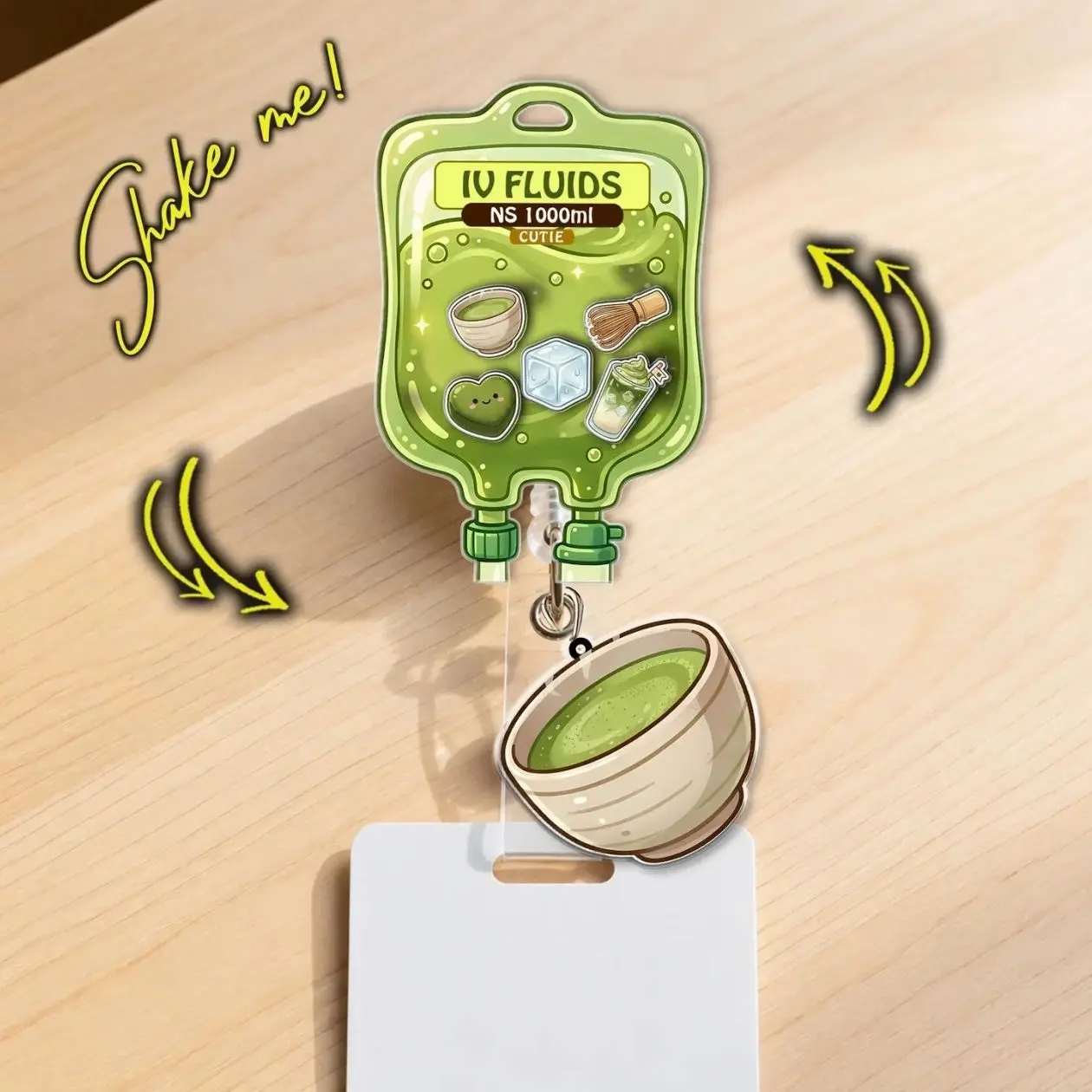 Matcha Green Tea IV Bag Shaker Badge Reel – Retractable Whisk Latte Nurse ID Clip Healthcare Gift  WKO