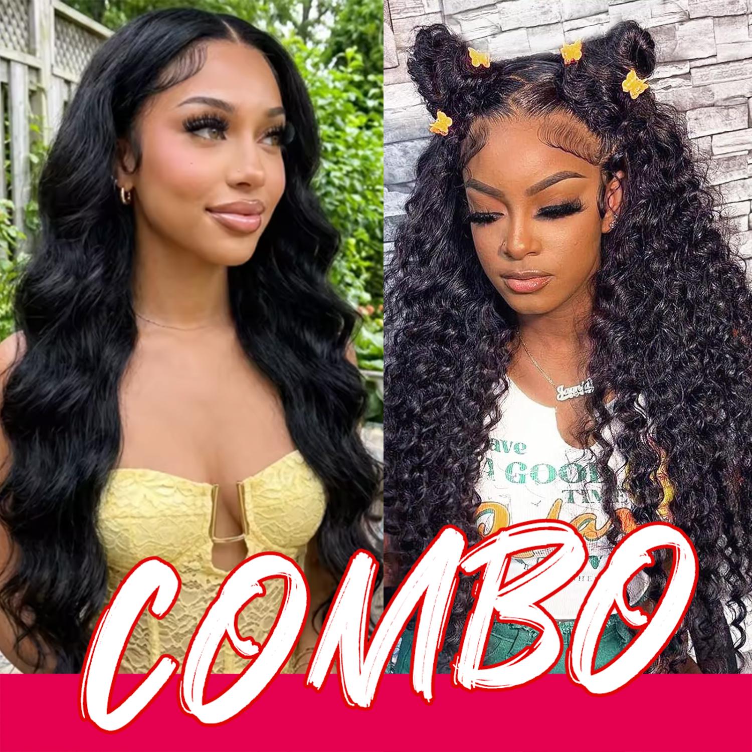 [Flash Live 16+24 inch Combo] 2Pcs 13x4 HD Lace Front Wigs Human Hair | Any Color + Any Texture Free Combo | Body Wave/Straight/Deep Natural & Colored Wig | 180% Density Pre Plucked for Black Women