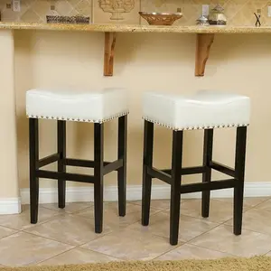 30-inch Ivory Leather Backless Counter Stool Pair