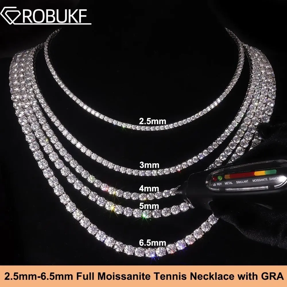 3/4/5/6mm Real Moissanite Tennis Necklace For Women Men D Color Lab Diamond 925 Silver Neck Chain Jewelry With GRA Certificate