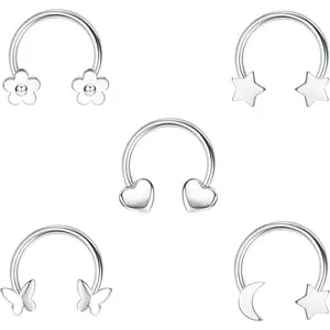 MILACOLATO 1COUNT/5PCS Stainless Steel 16G Septum Rings Cool Septum Rings Cute Septum Jewelry Star Septum Ring Heart Butterfly Septum Ring Daily Fake Piercing Charms