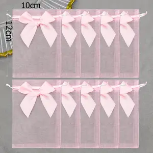 Premium Sheer Organza Bags 20 PCS 4"x4.7" 10x12cm Pink Wedding Favor Bags for Jewelry Gift Party Christmas Festival with Elegant Bow Ties