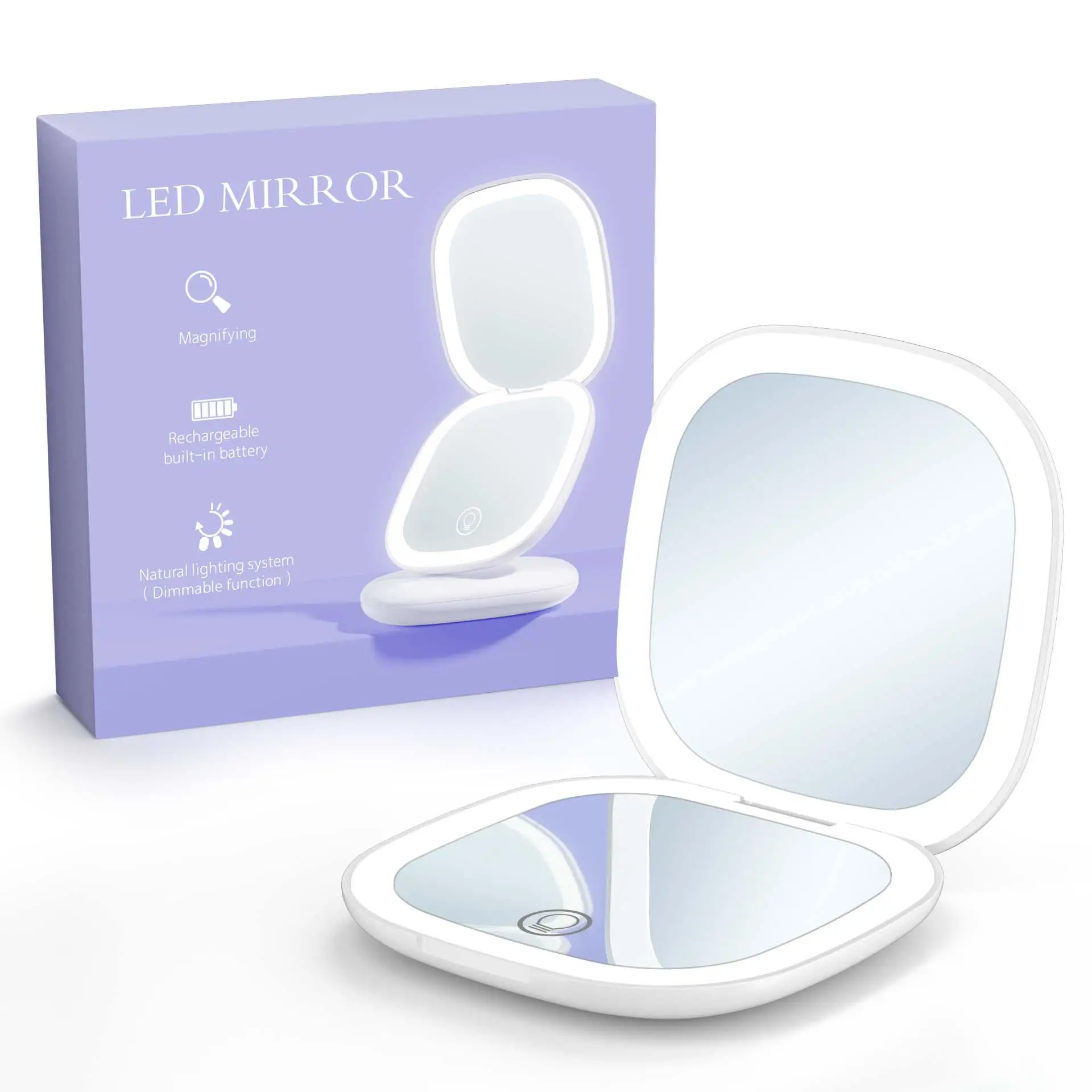 Rechargeable 5X Magnifying Makeup Mirror for Travel, Vanity Mirror with 3 Color Light, 400mAh battery, Portable Ultra-Slim Lighted Mirror, Travel Esse