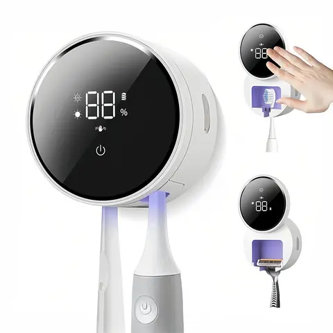 3-in-1 Smart Toothbrush Cleaner with LED Display, UV-C Light, Auto Sensor Open Cover, Rechargeable Wall-Mounted Holder, Clean and Dry for Home and Travel, for Electric Toothbrush and Oral Care
