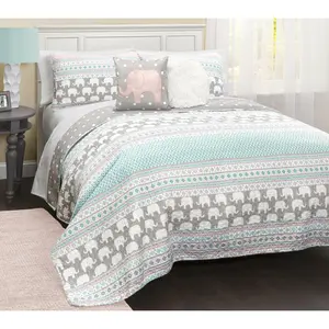Elephant Stripe 4-Piece Twin Quilt Set by LushDecor