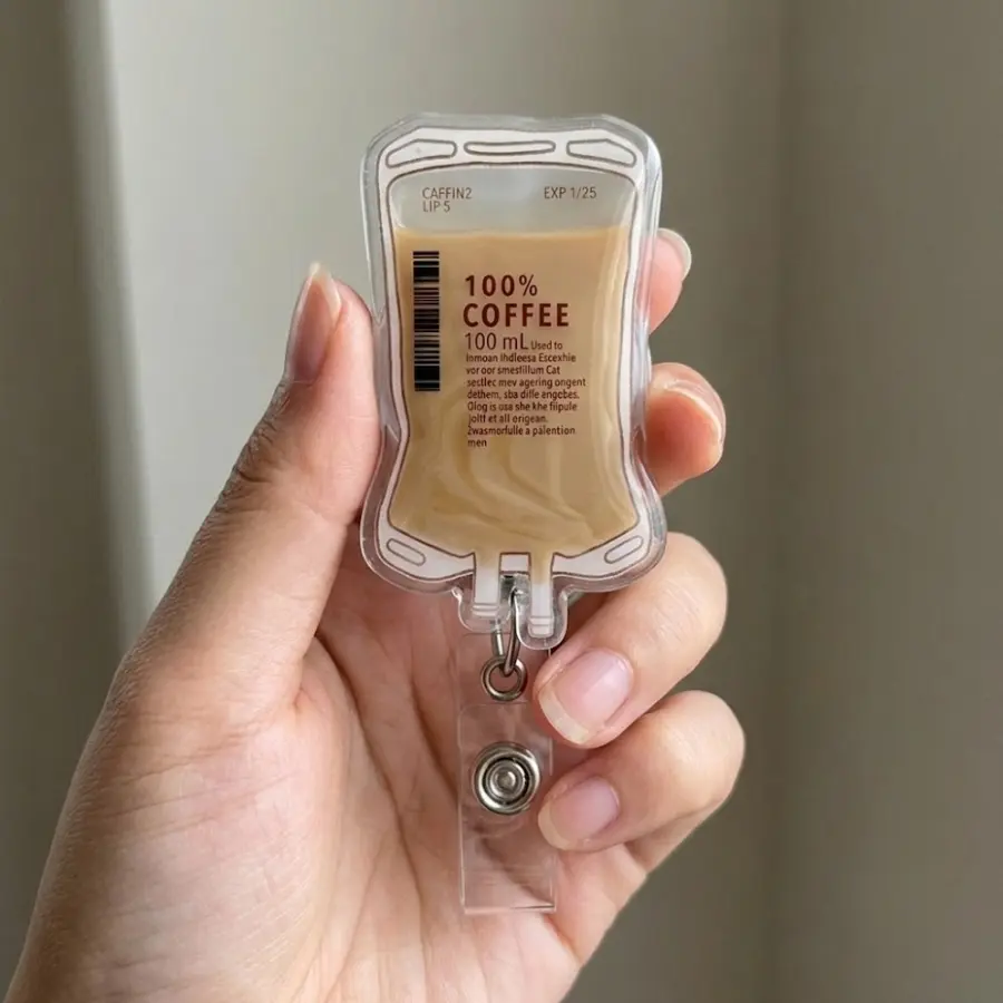 Coffee IV Bag Badge Reel Retractable, Cute Nurse ID Holder, Healthcare Worker Badge Clip, Pharmacy Theme Accessory, Funny Nurse Gift Idea