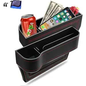 Car Seat Gap Filler Storage Rack 2-Pack Multifunctional Car Seat Storage Rack with Cup Holder, Automatic Console Side Storage Box, 2 Drink Seat Hooks, Car Front Seat Organizer for Phone and Sunglasses