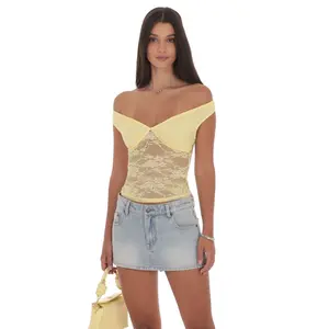 Off Shoulder Lace Top in Yellow