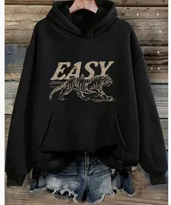 Hot Trend Women's Tiger Print Hoodie, Casual Streetwear Pullover, Oversized Fashion Sweatshirt for Daily Wear
