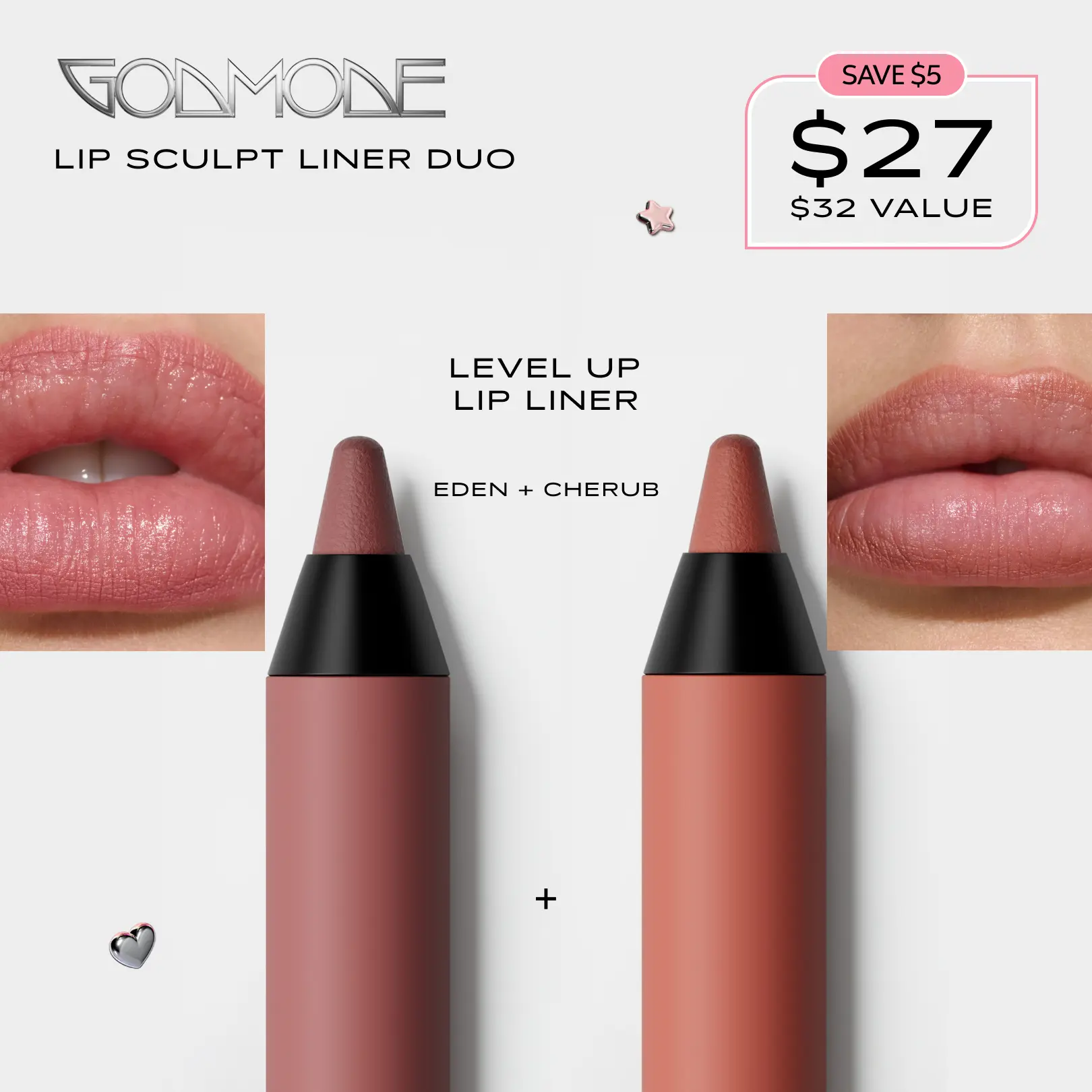 GODMODE Lip Sculpt Lip Liner Duo, Smooth All-day Stay MakeUp, Cosmetic Lipliner