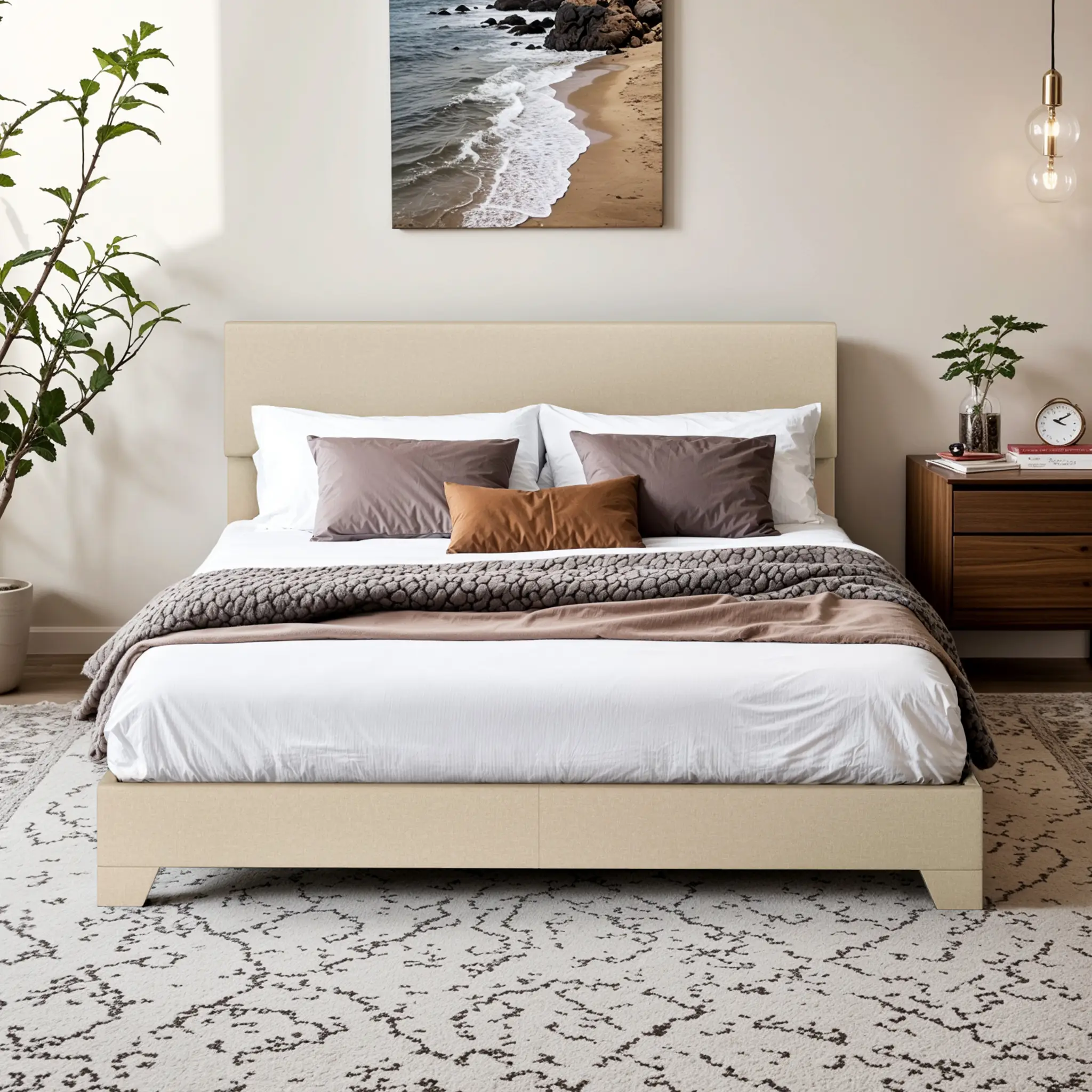 SHA CERLIN Full/Queen/King Size Upholstered Platform Bed Frame with Clean Line Fabric【Frame Only No Mattress】 & Adjustable Headboard, Wood Slats Suppo
