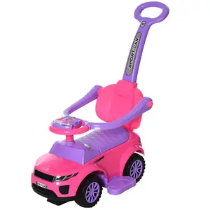 Aosom 3 in 1 Push Cars for Toddlers Gift for Christmas Day Birthday,Kid Ride on Push Car Stroller Sliding Walking Car with Horn Music Light Function Secure Bar Ride on Toy for Boy Girl 1-3 Years Old Pink