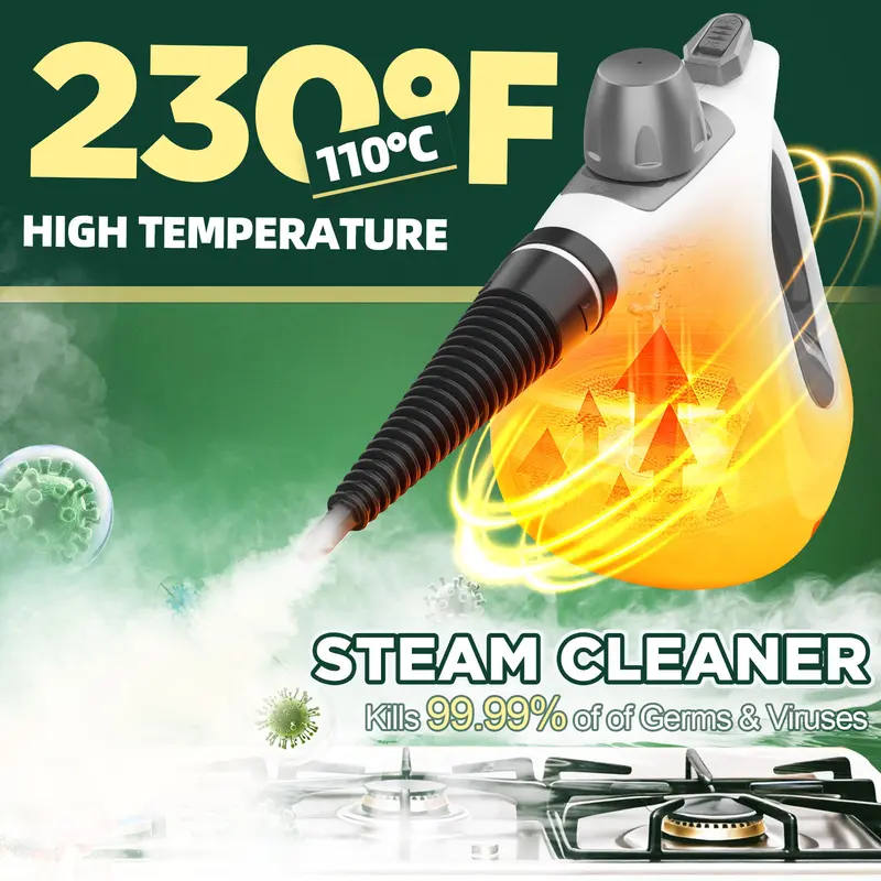 Phueut 1050W 110V Pressurized Handheld Natural Steam Deep Cleaning Machine - Compact Corded Lightweight Multi-Surface Unit for Kitchen, Cars, with 12 Replacement Parts (4 Round Brushes), Child-Safe Cap, Cleaning Supplies Compatible Phueut 1050W 110V Pressurized Handheld Natural Steam Deep Cleaning Machine - Compact Corded Lightweight Multi-Surface Unit for Kitchen, Cars, with 12 Replacement Parts (4 Round Brushes), Child-Safe Cap, Cleaning Supplies Compatible