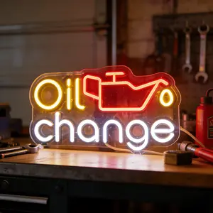 Oil Change Neon Signs Garage LED Signs Car Repair Wall Decor Dimmable Neon Signs for Repair Shop Man Hole Car Room Workshop Garage Gifts
