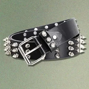 Unisex Punk Rock Rivet Beaded Waist Belt Fashion Accessory Casual Trendy Style Suitable for All Seasons Men and Women Pu Leather Belts with Spikes
