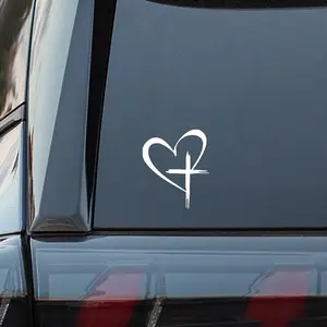 Love Heart Cross Vinyl Sticker Decal 8.7''×6'' White Large for Notebook Car Laptop Window