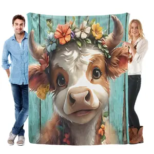 Cute calf-patterned printed flannel blanket, a set of soft and warm comfortable throw blankets, suitable for home, office, travel, and decoration of children's rooms - a multi-functional blanket.
