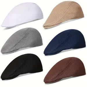 6-piece Men's Mesh Flat Cap Breathable Summer Newsboy Cap Taxi Driver Flat Top