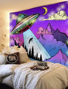 Alien Tapestry, Dorm Room Decor, House Home Wall Art, Office, Kids, Space, Planets, Stars, Retro, Cool Fun Decorations, Y2K, Game Room, Gaming, Gamer, Moon, Canvas Tapestries, Poster, Prints