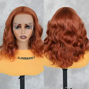 Aodbar hairs Short Wavy Orange Bob Wig for Women HD Lace Front Wig Synthetic Heat Resistant Halloween Cosplay Wig or Daily Use