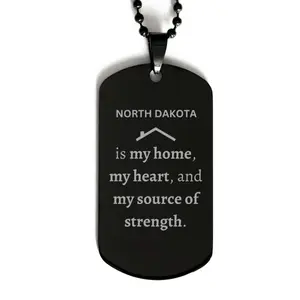 North Dakota is my Home Gifts, Amazing North Dakota Birthday, Christmas Engraved Black Dog Tag Necklace For People from North Dakota, Men, Women, Friends