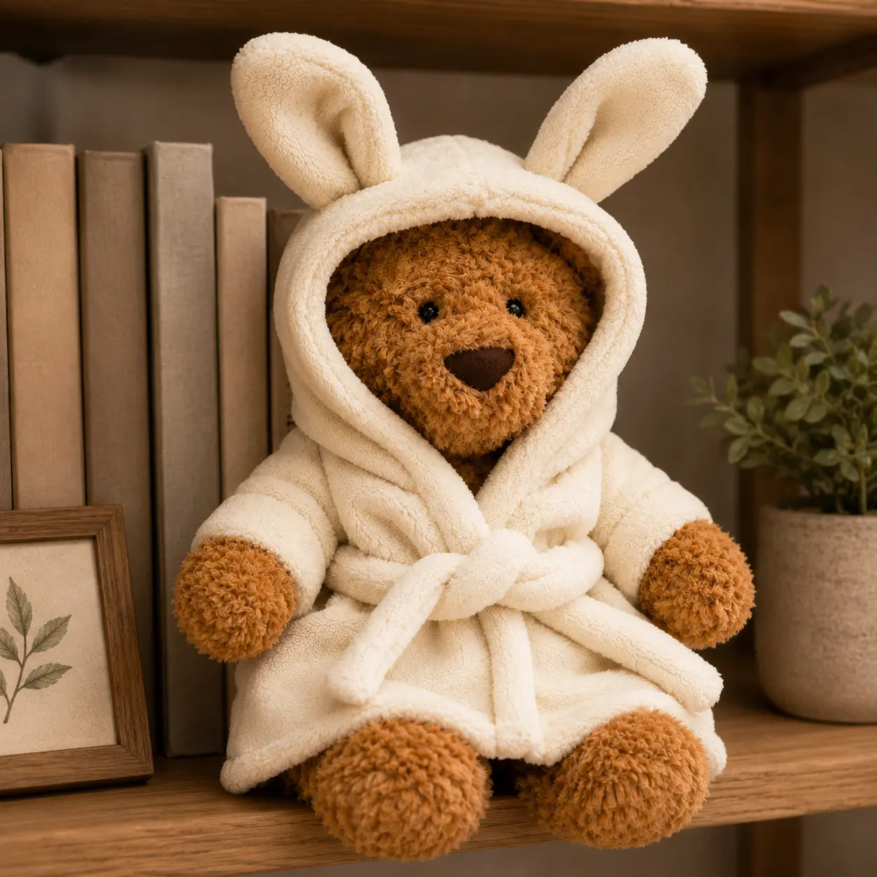 Jellycat Bartholomew Bear in Bathrobe – Cuddly Brown Teddy Plush with Bunny Hood, Birthday & Baby Shower Gift