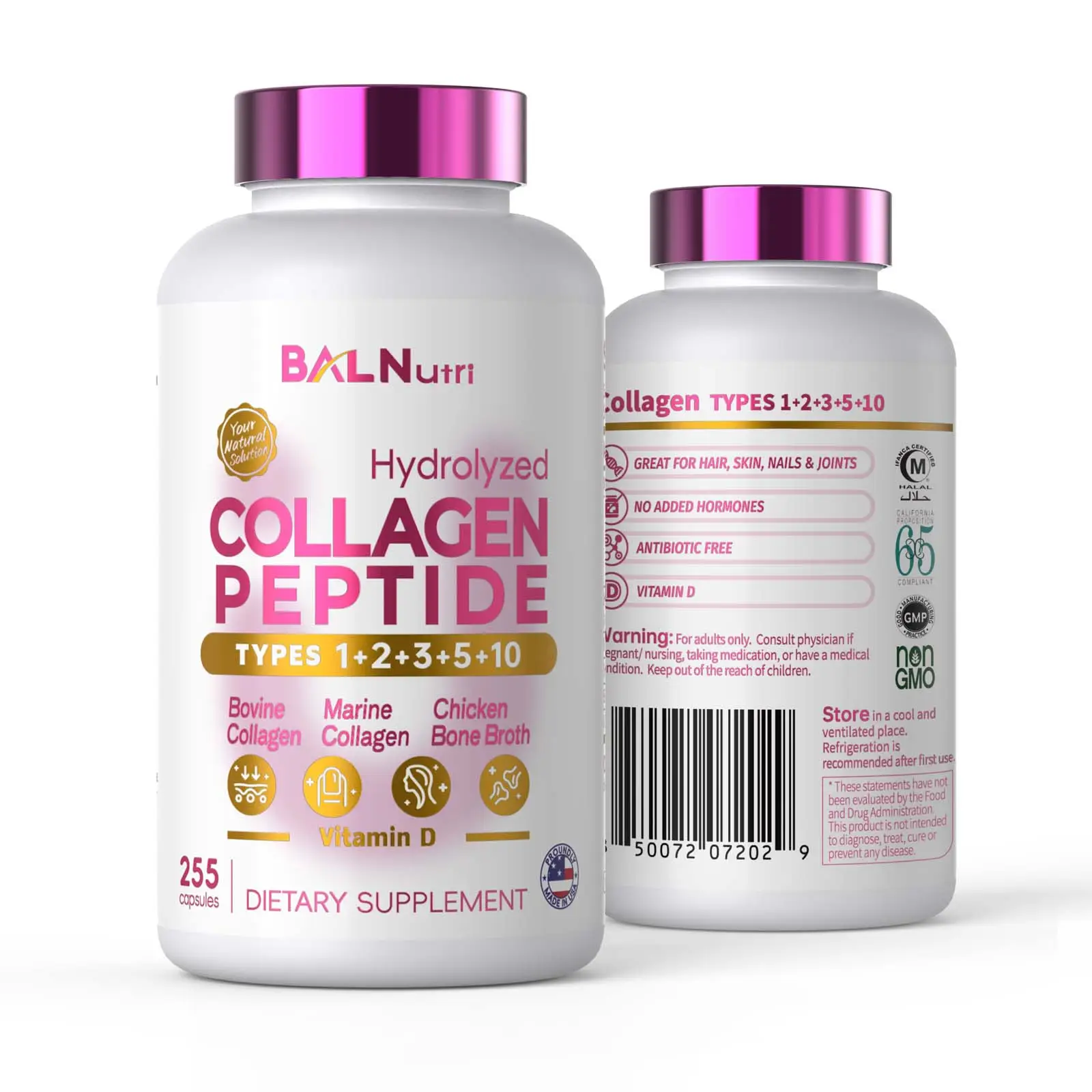【BALNutri】Collagen peptides capsules for Skin AgingSupport, containing hyaluronic acid, vitamin C and biotin,.collagen supplement, containing Multi co