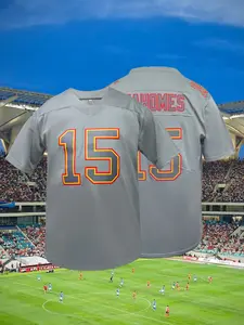 Men's Loose Fit Breathable Embroidered Rugby Jersey, Kansas City #15 Football Jersey, Jersey Top, Stylish Jersey, Short Sleeve Sportswear for Outdoor Activities & Training, All-Season Wear