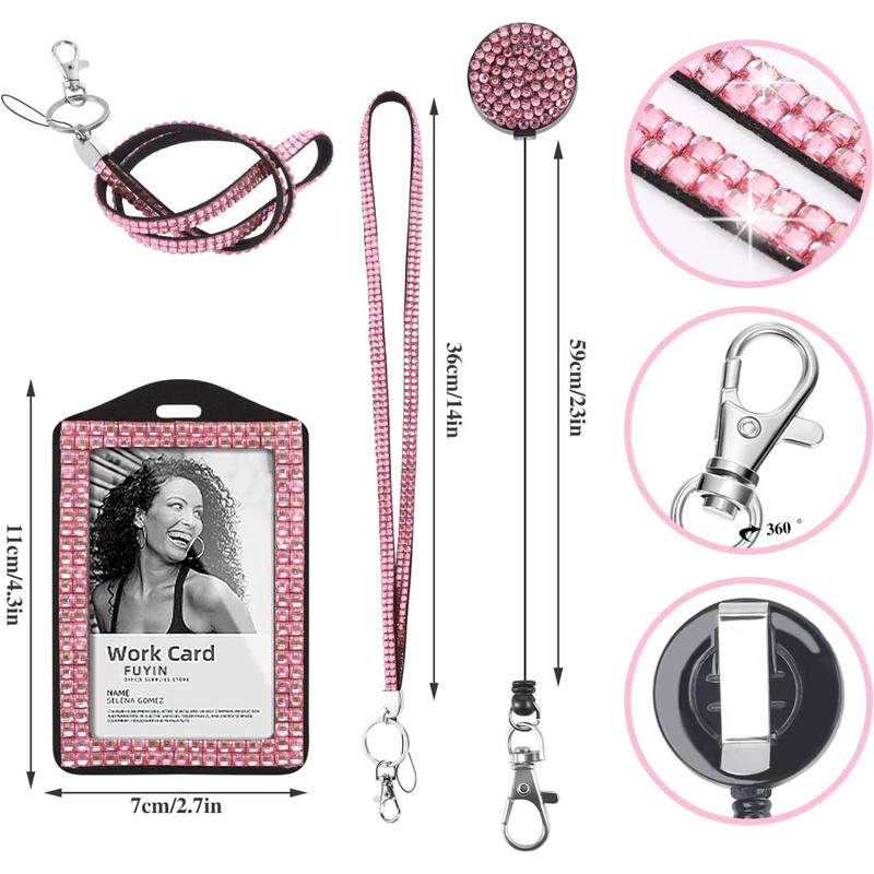 9 in 3 Sets 3 Color Upgraded Rhinestone Lanyard for ID Badges for Women Cute, Bling Mom Lanyards for ID Badges Teacher ID Card Holder Crystal Retractable Badge Reel for Student