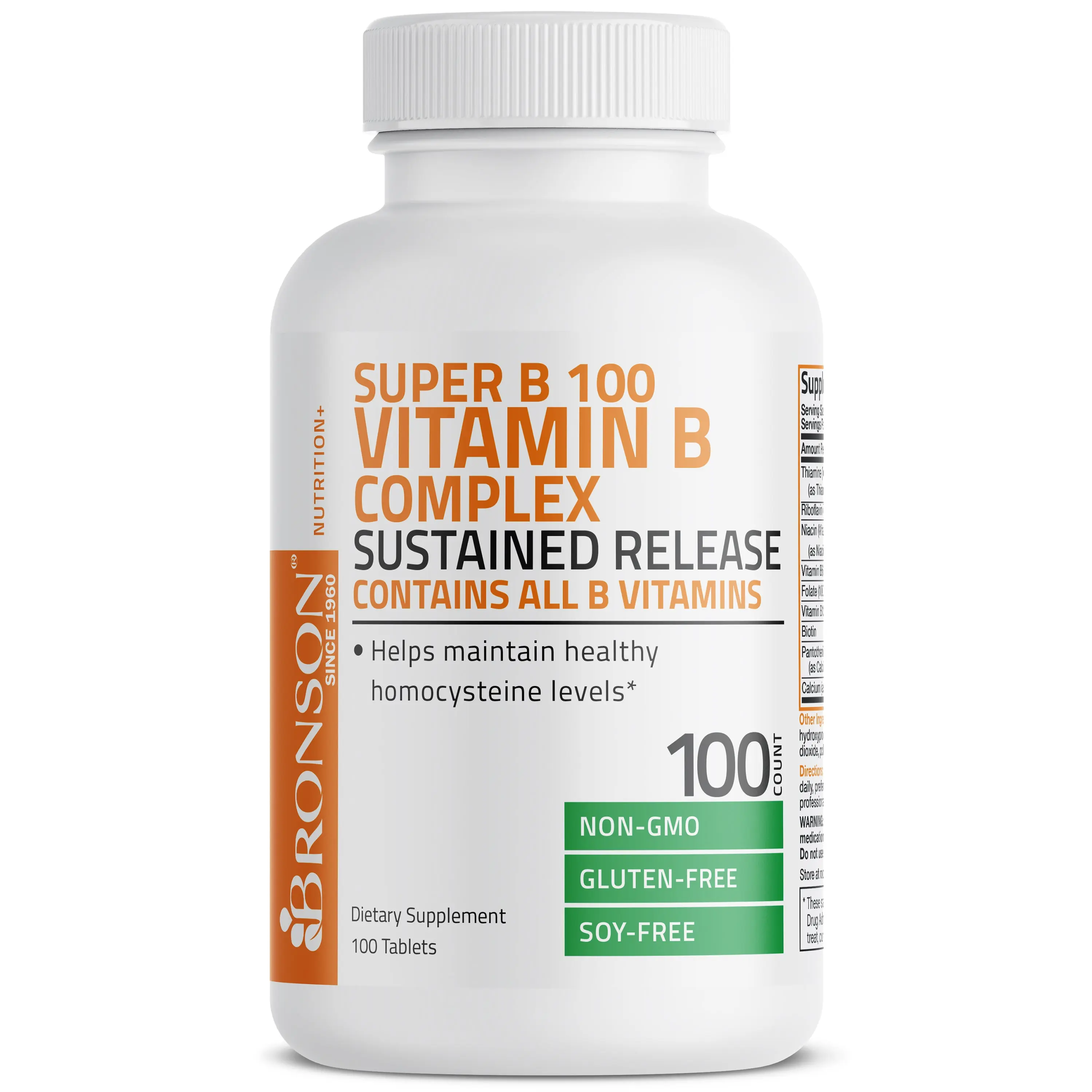 Bronson Super B 100 Vitamin B Complex Sustained Release - Contains B Vitamins (B1, B2, B3, B6, B9) - Non-GMO, Gluten-Free, Dietary Supplement vitamin  b  complex