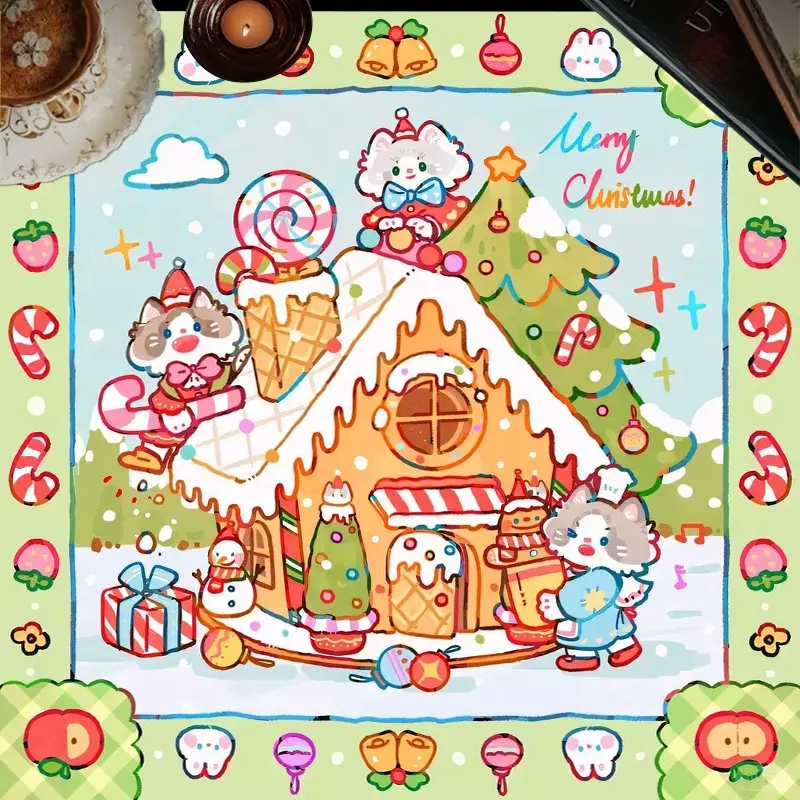 1pc Cute Christmas Gingerbread House & Kawaii Pets Table Cover Whimsical Holiday Decor and Sweet Festive Room Decoration, Soft Washable Fabric Tablecloth for Christmas Gatherings, Kids' Parties and Home Use