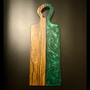 Wood and Epoxy charcuterie Board - Bocote wood with Shiny Malachite Epoxy